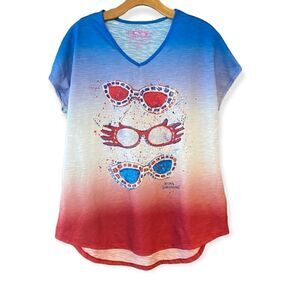 Leoma Lovegrove Sz L Red American Patriotic Triple Cat Eyes Short Sleeve TShirt